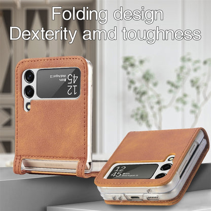 For Samsung Galaxy Z Flip3 5G Litchi Pattern Folding Leather Shockproof Card All-inclusive Case(Brown) - Galaxy Phone Cases by buy2fix | Online Shopping UK | buy2fix