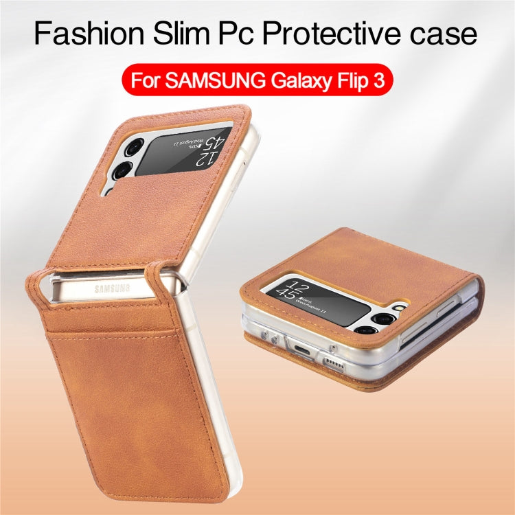 For Samsung Galaxy Z Flip3 5G Litchi Pattern Folding Leather Shockproof Card All-inclusive Case(Brown) - Galaxy Phone Cases by buy2fix | Online Shopping UK | buy2fix