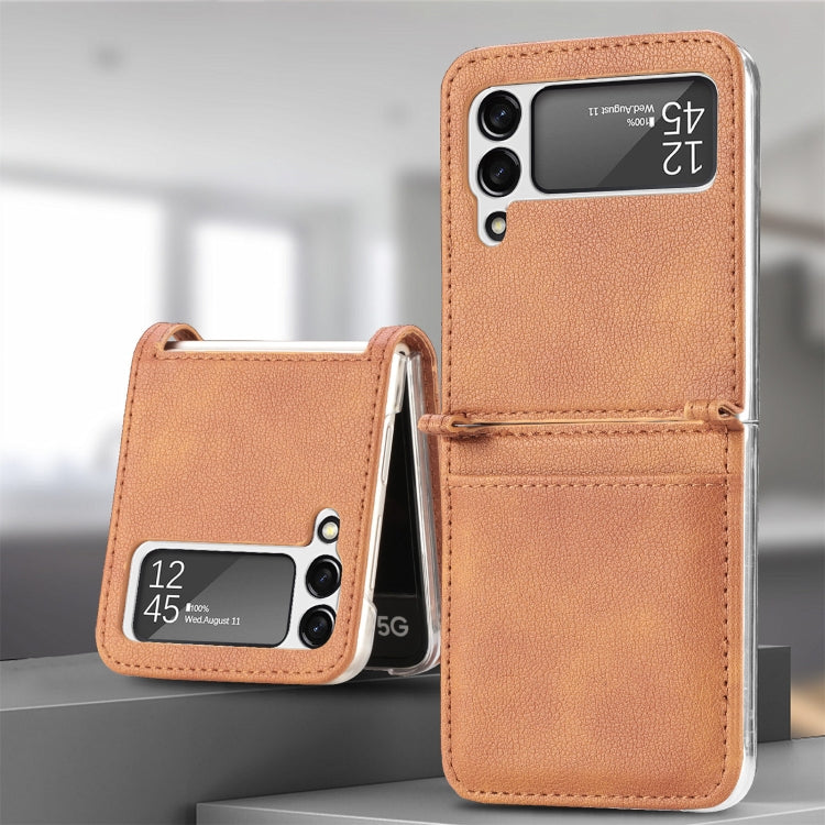 For Samsung Galaxy Z Flip3 5G Litchi Pattern Folding Leather Shockproof Card All-inclusive Case(Brown) - Galaxy Phone Cases by buy2fix | Online Shopping UK | buy2fix