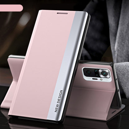 For Xiaomi Redmi Note 10 Pro / Note 10 Pro Max Side Electroplated Magnetic Ultra-Thin Horizontal Flip Leather Case with Holder(Pink) by buy2fix