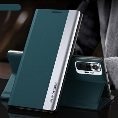 For Xiaomi Redmi Note 10 Pro / Note 10 Pro Max Side Electroplated Magnetic Ultra-Thin Horizontal Flip Leather Case with Holder(Green) by buy2fix