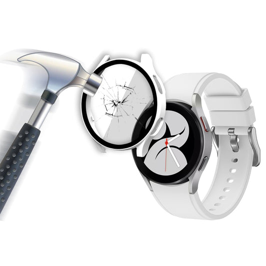 ENKAY Hat-Prince Full Coverage PC Frame + Tempered Glass Protector Composite Case for Samsung Galaxy Watch4 40mm(White) - Watch Cases by ENKAY | Online Shopping UK | buy2fix