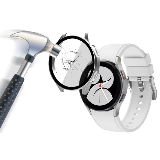 ENKAY Hat-Prince Full Coverage PC Frame + Tempered Glass Protector Composite Case for Samsung Galaxy Watch4 40mm(Silver) - Watch Cases by ENKAY | Online Shopping UK | buy2fix