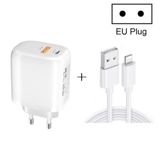 CS-20W Mini Portable PD3.0 + QC3.0 Dual Ports Fast Charger with 3A USB to 8 Pin Data Cable(EU Plug) - USB Charger by buy2fix | Online Shopping UK | buy2fix