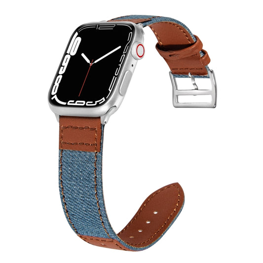 Denim Fit Leather Watch Band For Apple Watch Series 9&8&7 41mm / SE 3&SE 2&6&SE&5&4 40mm / 3&2&1 38mm(Light Blue+Brown) by buy2fix