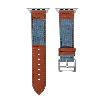 Denim Fit Leather Watch Band For Apple Watch Series 9&8&7 41mm / SE 3&SE 2&6&SE&5&4 40mm / 3&2&1 38mm(Light Blue+Brown) by buy2fix