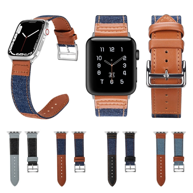 Denim Fit Leather Watch Band For Apple Watch Series 9&8&7 41mm / SE 3&SE 2&6&SE&5&4 40mm / 3&2&1 38mm(Light Blue+Brown) by buy2fix