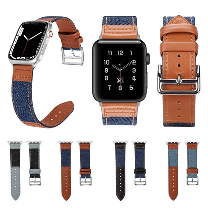 Denim Fit Leather Watch Band For Apple Watch Series 9&8&7 41mm / SE 3&SE 2&6&SE&5&4 40mm / 3&2&1 38mm(Light Blue+Brown) by buy2fix