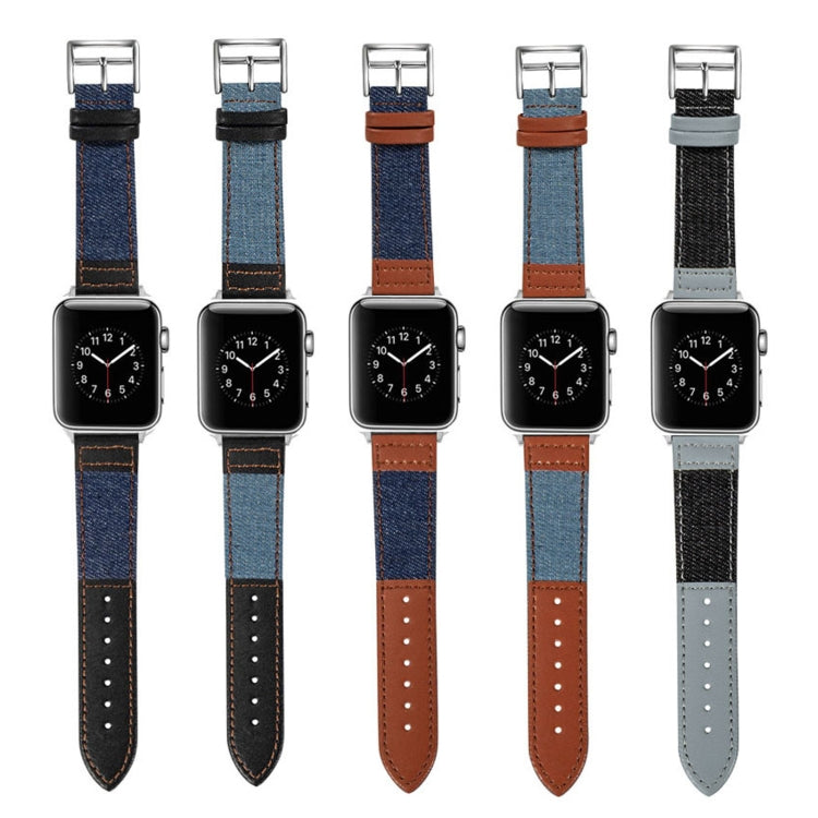 Denim Fit Leather Watch Band For Apple Watch Series 9&8&7 41mm / SE 3&SE 2&6&SE&5&4 40mm / 3&2&1 38mm(Light Blue+Brown) by buy2fix