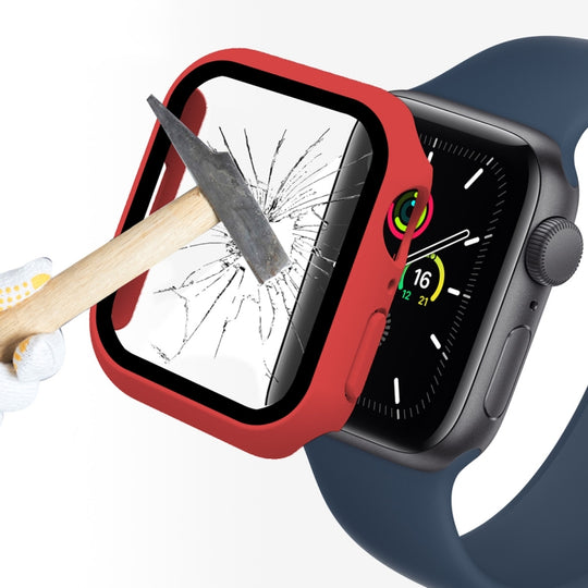 ENKAY Hat-Prince 2 in 1 PC Frame + 9H Tempered Glass Protector Full Coverage Case For Apple Watch Series 9 / 8 / 7 41mm(Red)