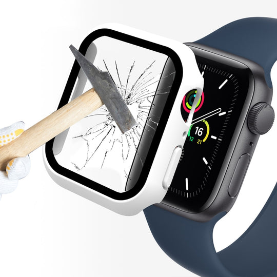 ENKAY Hat-Prince 2 in 1 PC Frame + 9H Tempered Glass Protector Full Coverage Case For Apple Watch Series 9 / 8 / 7 45mm(White)