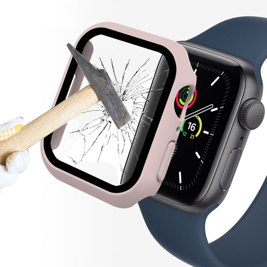 ENKAY Hat-Prince 2 in 1 PC Frame + 9H Tempered Glass Protector Full Coverage Case For Apple Watch Series 9 / 8 / 7 45mm(Pink)