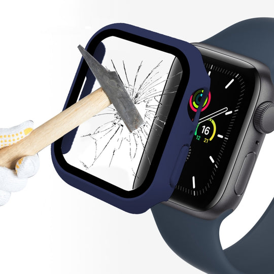 ENKAY Hat-Prince 2 in 1 PC Frame + 9H Tempered Glass Protector Full Coverage Case For Apple Watch Series 9 / 8 / 7 45mm(Dark Blue)