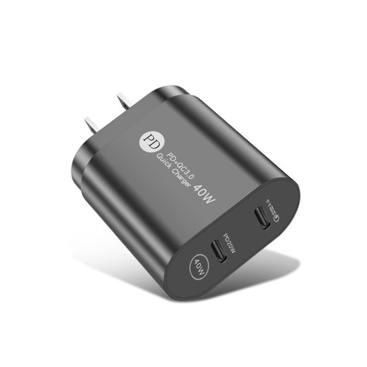 002 40W Dual Port PD USB-C / Type-C Fast Charger for iPhone / iPad Series, US Plug(Black) - USB Charger by buy2fix | Online Shopping UK | buy2fix
