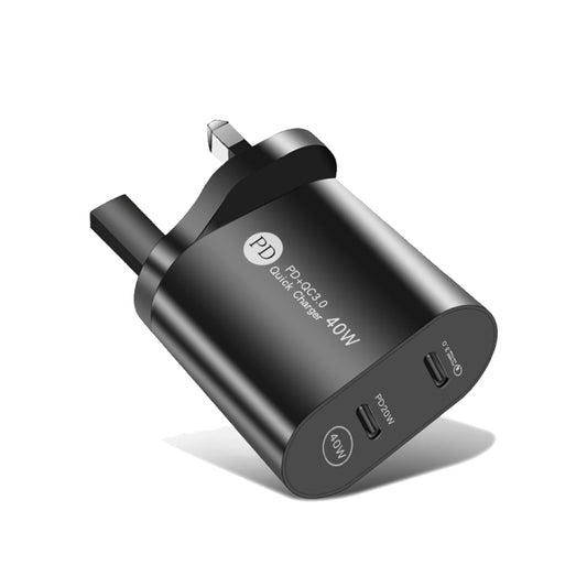 002 40W Dual Port PD USB-C / Type-C Fast Charger for iPhone / iPad Series, UK Plug(Black) - USB Charger by buy2fix | Online Shopping UK | buy2fix