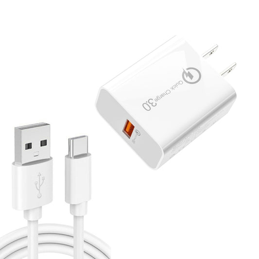 APD-2003 18W QC3.0 Single Port USB Charger with 1m USB to Type-C Data Cable(US Plug) - USB Charger by buy2fix | Online Shopping UK | buy2fix