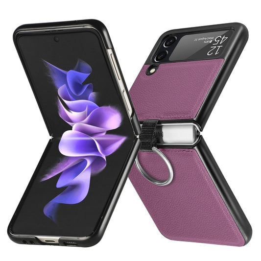 For Samsung Galaxy Z Flip3 5G Litchi Pattern Folding Phone Case with Ring Buckle(Purple) - Galaxy Phone Cases by buy2fix | Online Shopping UK | buy2fix