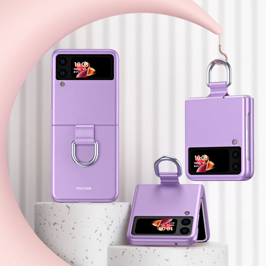 For Samsung Galaxy Z Flip3 5G Skin Feel Folding Phone Case with Drawstring Key Chain(Purple) - Galaxy Phone Cases by buy2fix | Online Shopping UK | buy2fix