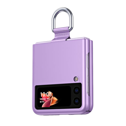 For Samsung Galaxy Z Flip3 5G Skin Feel Folding Phone Case with Drawstring Key Chain(Purple) by buy2fix