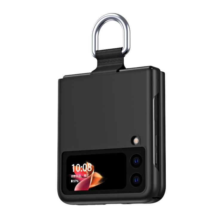 For Samsung Galaxy Z Flip3 5G Skin Feel Folding Phone Case with Drawstring Key Chain(Black) - Galaxy Phone Cases by buy2fix | Online Shopping UK | buy2fix