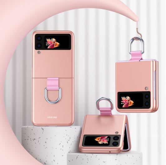 For Samsung Galaxy Z Flip3 5G Skin Feel Folding Phone Case with Drawstring Key Chain(Rose Gold) - Galaxy Phone Cases by buy2fix | Online Shopping UK | buy2fix