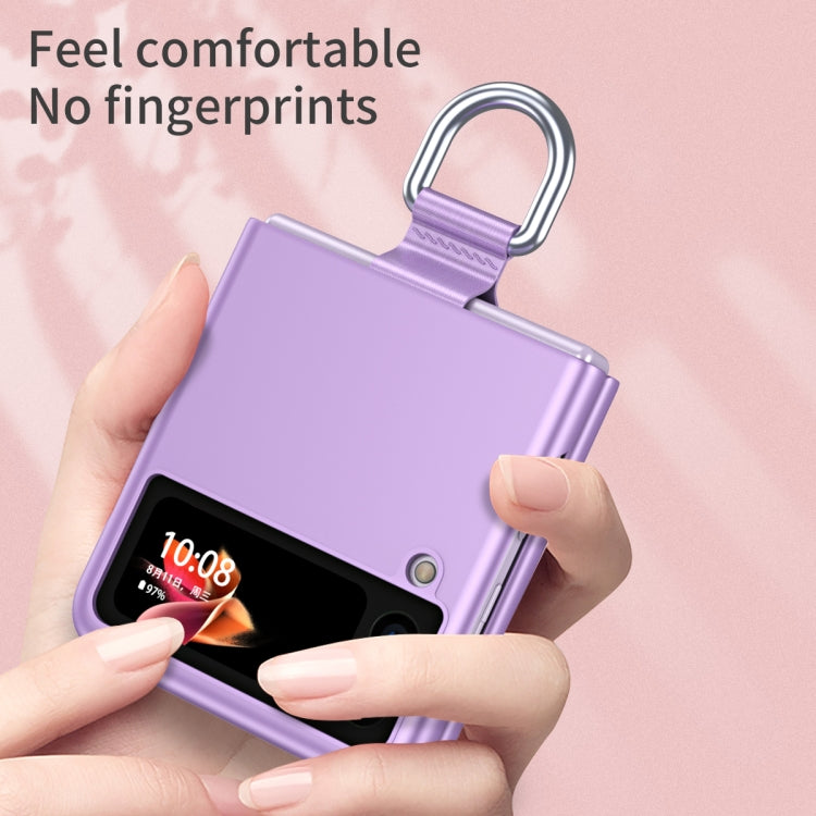 For Samsung Galaxy Z Flip3 5G Skin Feel Folding Phone Case with Drawstring Key Chain(Purple) - Galaxy Phone Cases by buy2fix | Online Shopping UK | buy2fix