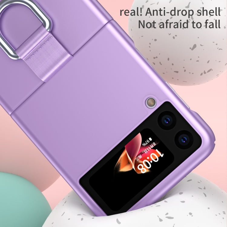 For Samsung Galaxy Z Flip3 5G Skin Feel Folding Phone Case with Drawstring Key Chain(Purple) - Galaxy Phone Cases by buy2fix | Online Shopping UK | buy2fix