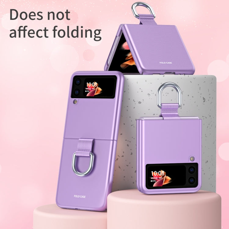 For Samsung Galaxy Z Flip3 5G Skin Feel Folding Phone Case with Drawstring Key Chain(Purple) - Galaxy Phone Cases by buy2fix | Online Shopping UK | buy2fix