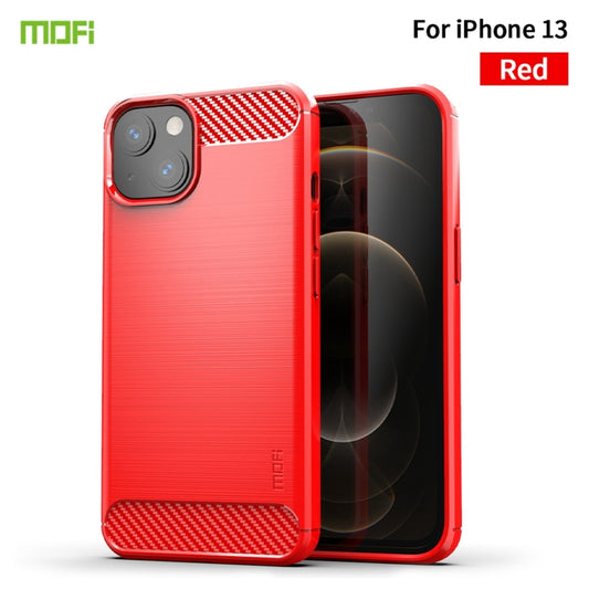 For iPhone 13 MOFI Gentleness Series Brushed Texture Carbon Fiber Soft TPU Case (Red) - iPhone 13 Cases by MOFI | Online Shopping UK | buy2fix