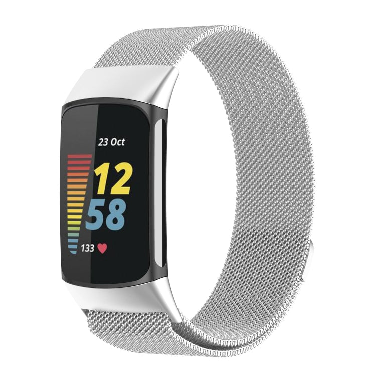 Milano Magnetic Metal Watch Band for Fitbit Charge 5(Silver) - Watch Bands by buy2fix | Online Shopping UK | buy2fix
