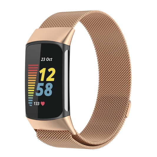 Milano Magnetic Metal Watch Band for Fitbit Charge 5(Rose Gold) - Watch Bands by buy2fix | Online Shopping UK | buy2fix