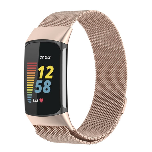 Milano Magnetic Metal Watch Band for Fitbit Charge 5(Champagne Gold) - Watch Bands by buy2fix | Online Shopping UK | buy2fix