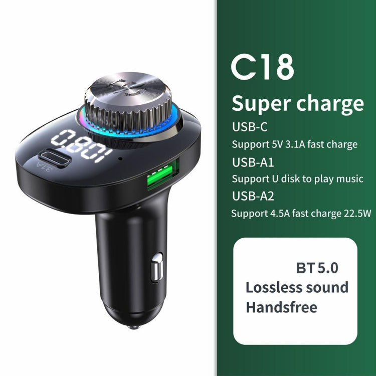 C18 Car Audio Receiver 3.1A Quick Charge USB Device BT 5.0 Color LED Backlight FM Transmitter - Bluetooth Car Kits by buy2fix | Online Shopping UK | buy2fix