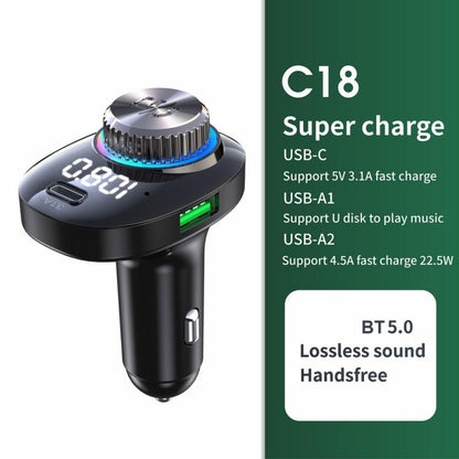 C18 Car Audio Receiver 3.1A Quick Charge USB Device BT 5.0 Color LED Backlight FM Transmitter - Bluetooth Car Kits by buy2fix | Online Shopping UK | buy2fix