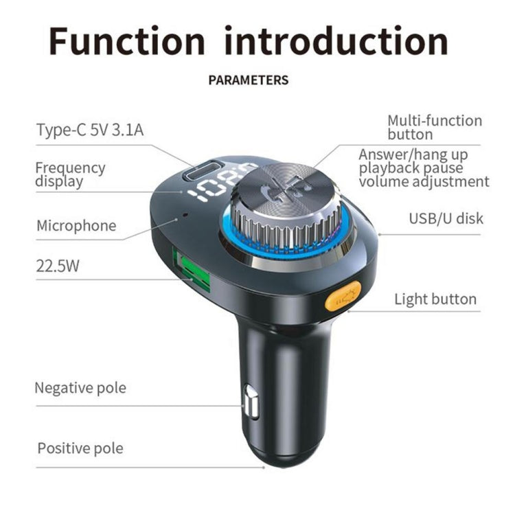 C18 Car Audio Receiver 3.1A Quick Charge USB Device BT 5.0 Color LED Backlight FM Transmitter - Bluetooth Car Kits by buy2fix | Online Shopping UK | buy2fix