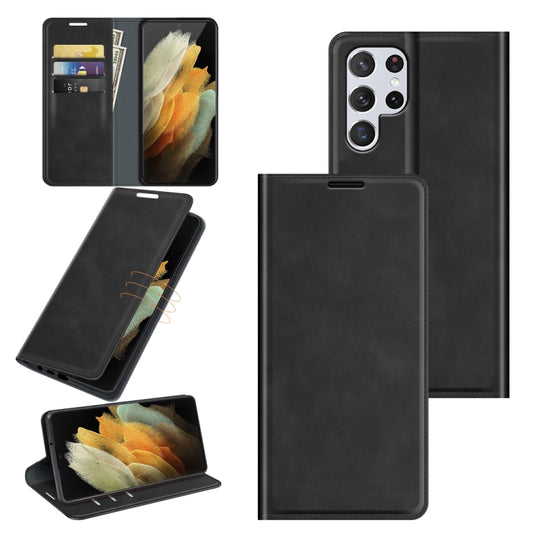 For Samsung Galaxy S22 Ultra 5G Retro-skin Business Magnetic Suction Leather Case with Holder & Card Slots & Wallet(Black) - Galaxy S22 Ultra 5G Cases by buy2fix | Online Shopping UK | buy2fix