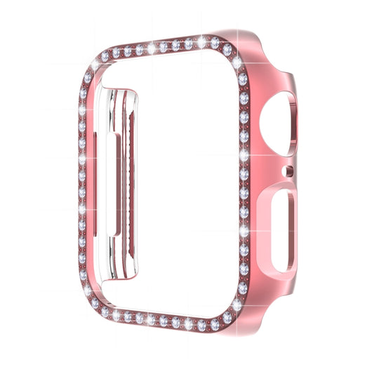 ENKAY Hat-Prince Electroplate PC Diamond Watch Case + Full Coverage Curved PET Screen Protector Film For Apple Watch Series 8 / 7 45mm(Pink) - Watch Cases by ENKAY | Online Shopping UK | buy2fix