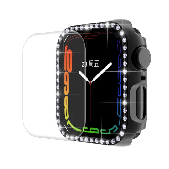 ENKAY Hat-Prince Electroplate PC Diamond Watch Case + Full Coverage Curved PET Screen Protector Film For Apple Watch Series 9 / 8 / 7 45mm(Black)