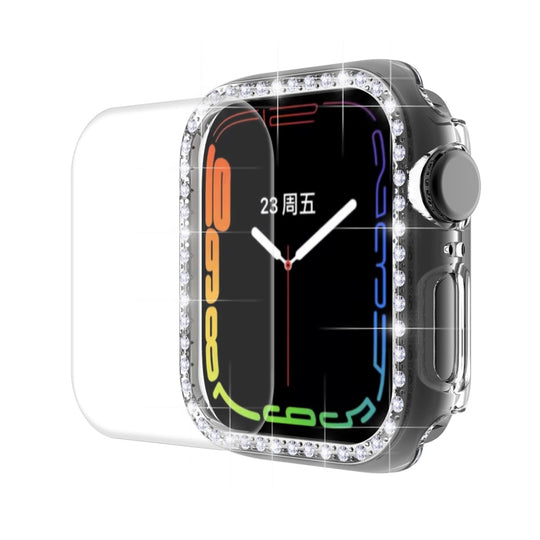 ENKAY Hat-Prince Electroplate PC Diamond Watch Case + Full Coverage Curved PET Screen Protector Film For Apple Watch Series 9 / 8 / 7 45mm(Transparent)