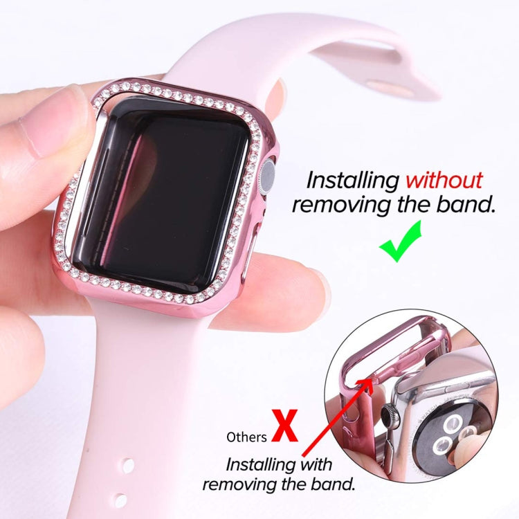 ENKAY Hat-Prince Electroplate PC Diamond Watch Case + Full Coverage Curved PET Screen Protector Film For Apple Watch Series 8 / 7 45mm(Pink) - Watch Cases by ENKAY | Online Shopping UK | buy2fix