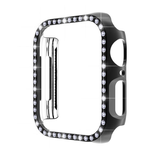ENKAY Hat-Prince Electroplate PC Diamond Watch Case + Full Coverage Curved PET Screen Protector Film For Apple Watch Series 8 / 7 41mm(Black) - Watch Cases by ENKAY | Online Shopping UK | buy2fix