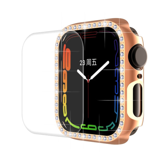 ENKAY Hat-Prince Electroplate PC Diamond Watch Case + Full Coverage Curved PET Screen Protector Film For Apple Watch Series 9 / 8 / 7 41mm(Rose Gold)