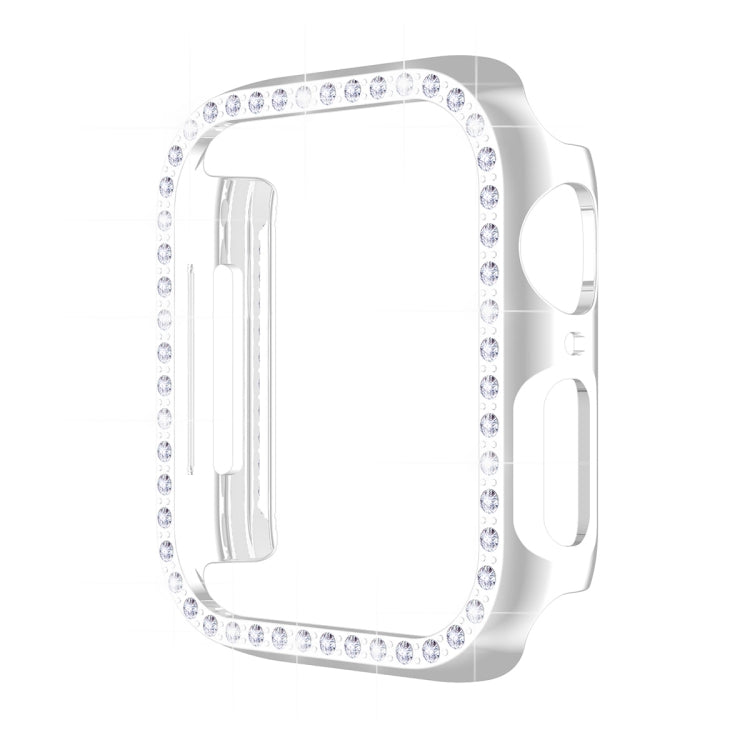 ENKAY Hat-Prince Electroplate PC Diamond Watch Case + Full Coverage Curved PET Screen Protector Film For Apple Watch Series 8 / 7 41mm(Silver) - Watch Cases by ENKAY | Online Shopping UK | buy2fix