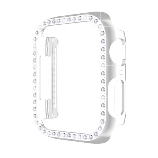 ENKAY Hat-Prince Electroplate PC Diamond Watch Case + Full Coverage Curved PET Screen Protector Film For Apple Watch Series 8 / 7 41mm(Silver) - Watch Cases by ENKAY | Online Shopping UK | buy2fix