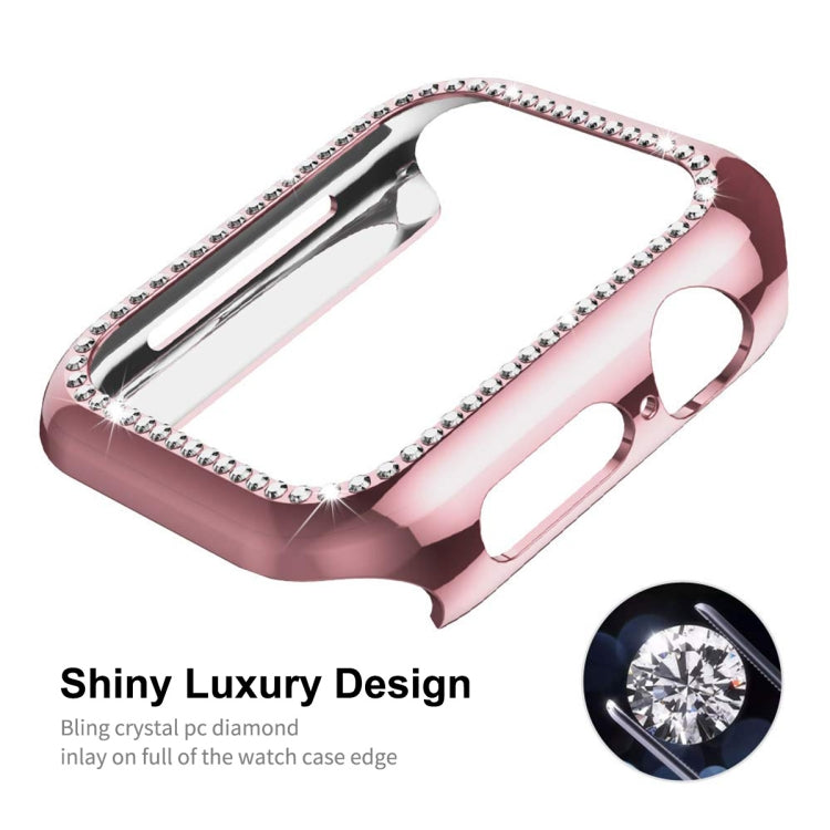 ENKAY Hat-Prince Electroplate PC Diamond Watch Case + Full Coverage Curved PET Screen Protector Film For Apple Watch Series 8 / 7 41mm(Pink) - Watch Cases by ENKAY | Online Shopping UK | buy2fix