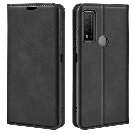 For TCL 20 R 5G Retro-skin Business Magnetic Suction Phone Leather Case with Holder & Card Slots & Wallet(Black) - TCL by buy2fix | Online Shopping UK | buy2fix