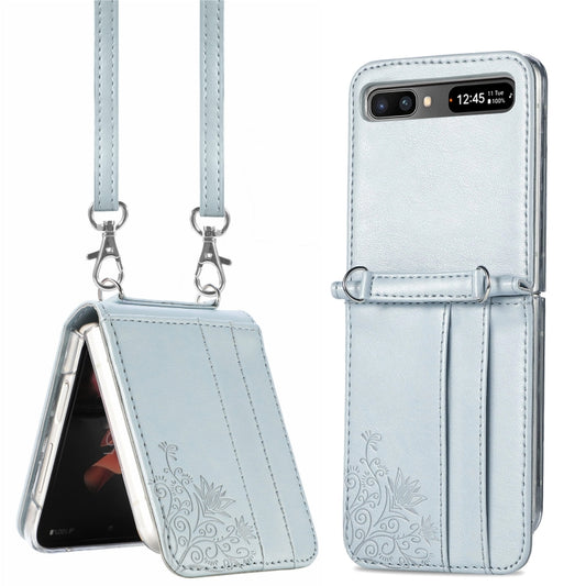 For Samsung Galaxy Z Flip 5G Diagonal Lanyard Embossed Card Phone Case(Silver) - Galaxy Phone Cases by buy2fix | Online Shopping UK | buy2fix