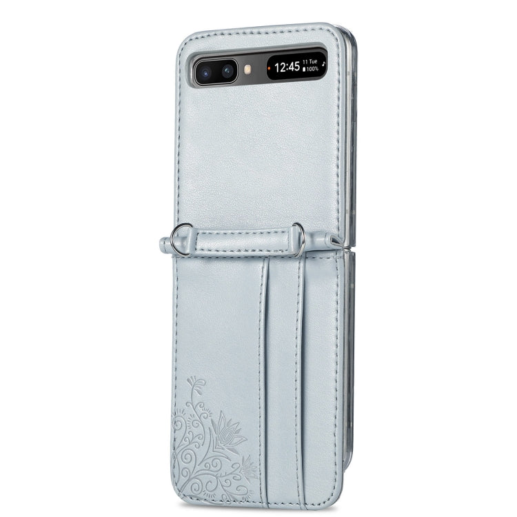 For Samsung Galaxy Z Flip 5G Diagonal Lanyard Embossed Card Phone Case(Silver) - Galaxy Phone Cases by buy2fix | Online Shopping UK | buy2fix
