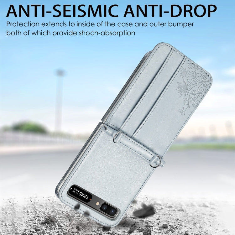 For Samsung Galaxy Z Flip 5G Diagonal Lanyard Embossed Card Phone Case(Silver) - Galaxy Phone Cases by buy2fix | Online Shopping UK | buy2fix