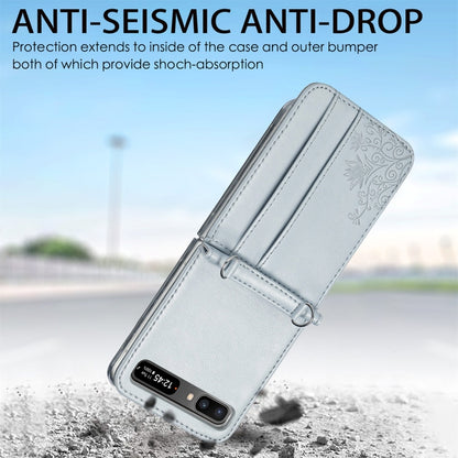 For Samsung Galaxy Z Flip 5G Diagonal Lanyard Embossed Card Phone Case(Silver) - Galaxy Phone Cases by buy2fix | Online Shopping UK | buy2fix
